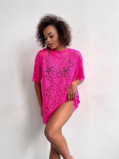 T - SHIRT, collection LACE, guipure Pink, L