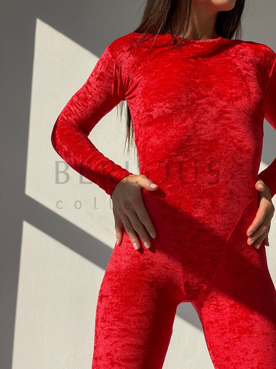 JUMPSUIT, collection PEACH, Velvet, Red, XS