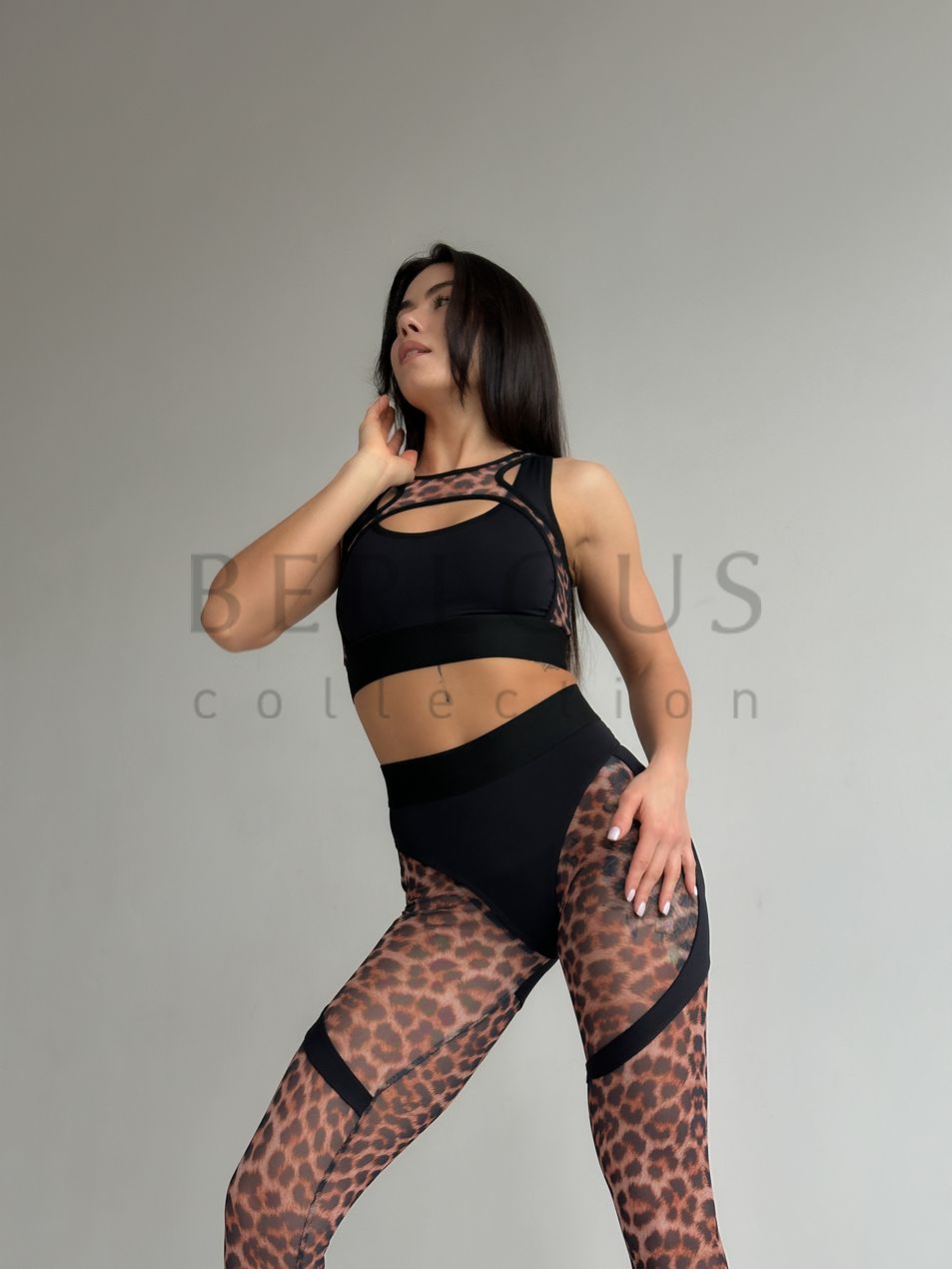 SET TOP AND LEGGINGS, collection SHADOW, Mesh, Leo, L