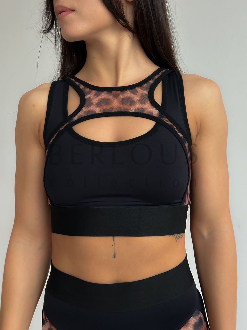 SET TOP AND LEGGINGS, collection SHADOW, Mesh, Leo, XS