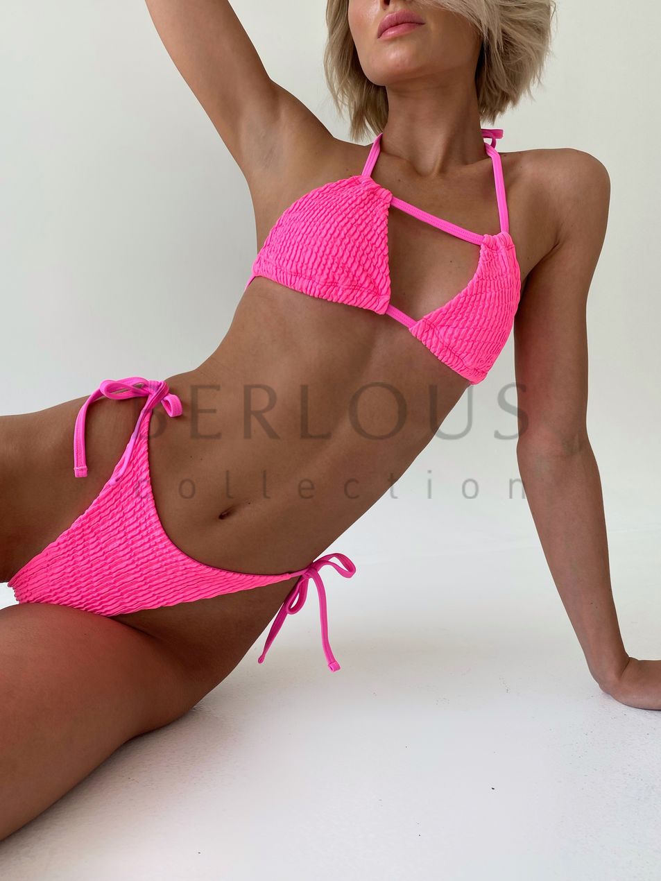 SWIMSUIT with straps, collection CURLY, Сrinkle Pink, XS