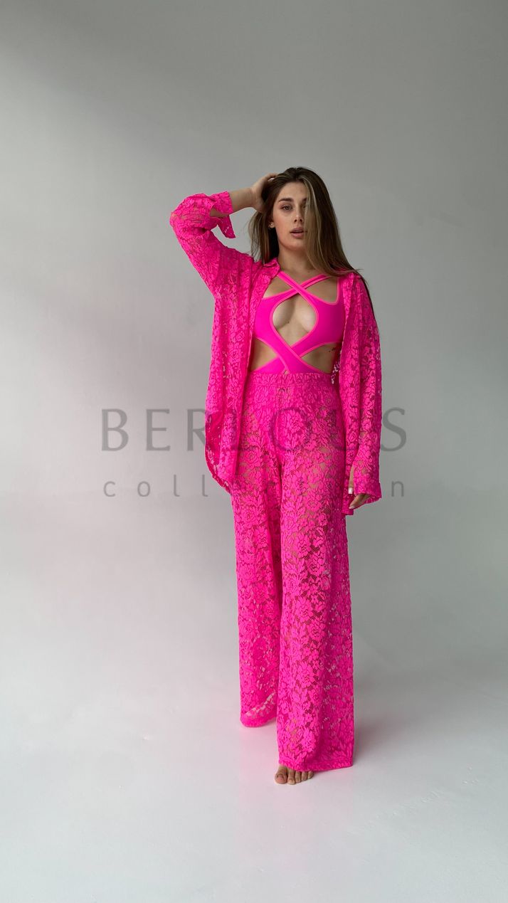 SET SHIRT, TROUSERS, collection LACE, guipure Pink, L