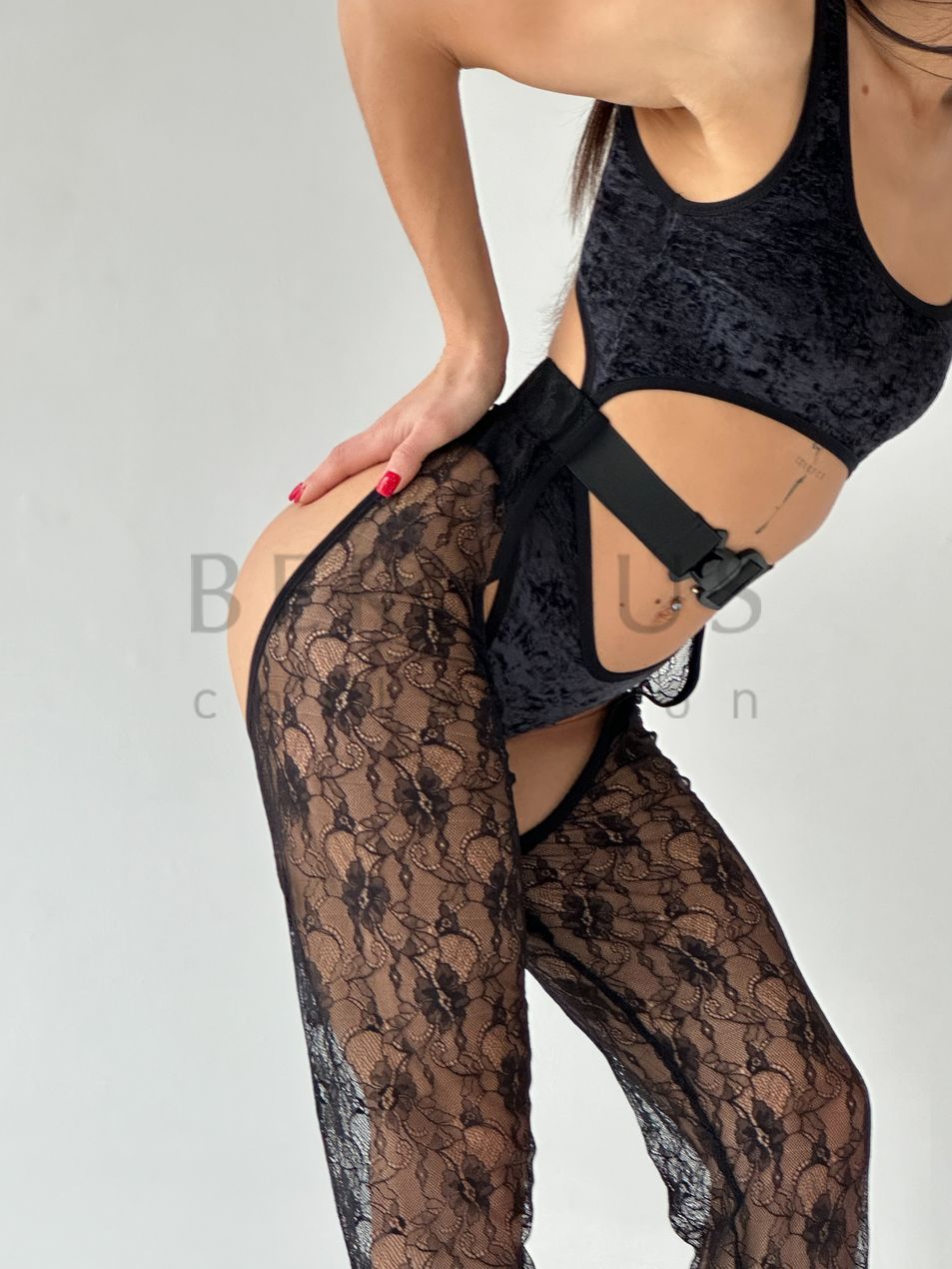 STOCKINGS, collection LACE, guipure Black, XS