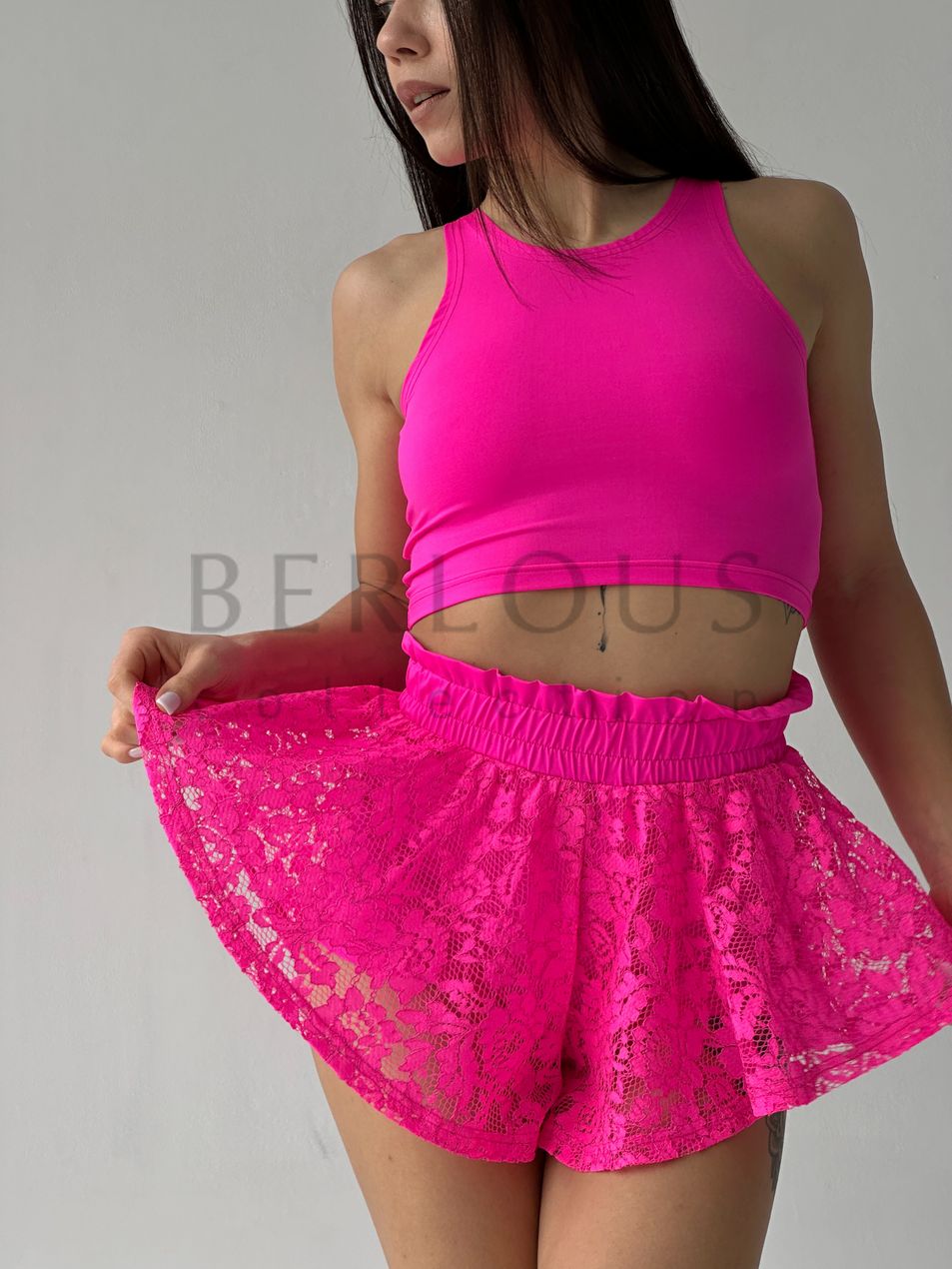 SET TOP, SHORTS, collection LACE, guipure Pink, L