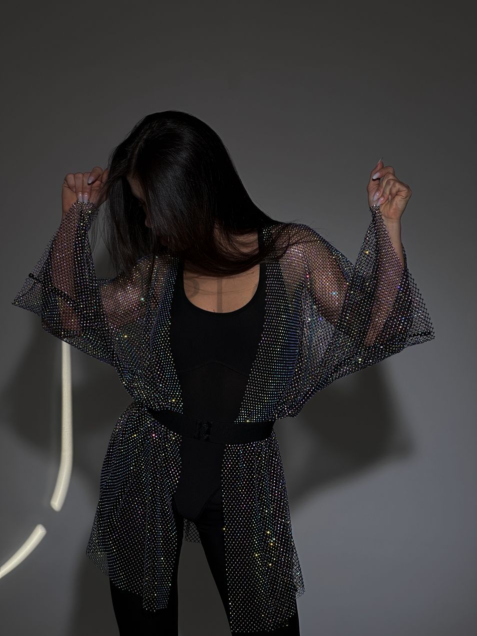 KIMONO, collection VEIL, Mesh, Black, XS