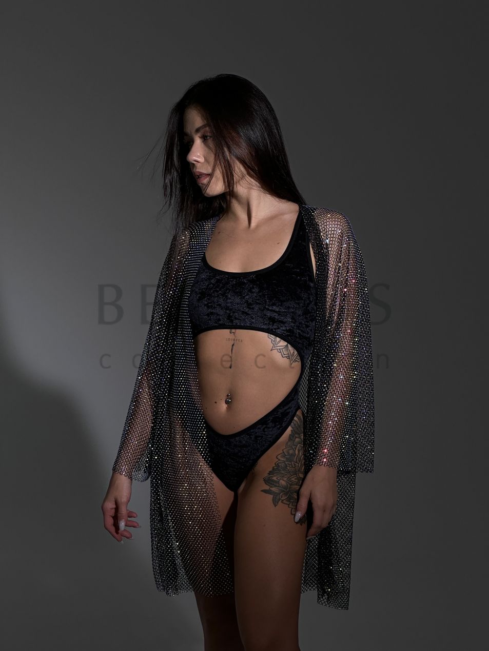 KIMONO, collection VEIL, Mesh, Black, XS