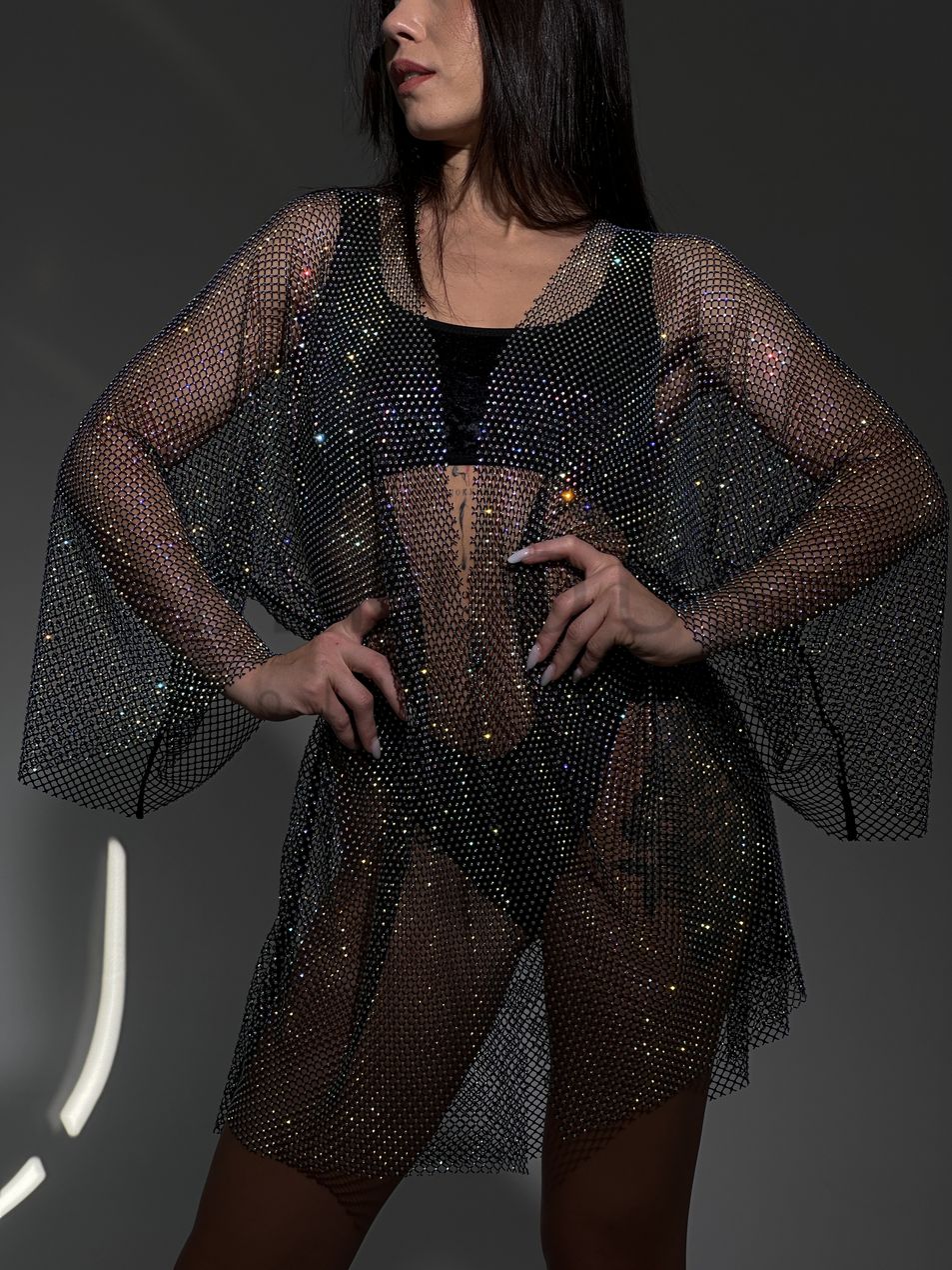 KIMONO, collection VEIL, Mesh, Black, XS