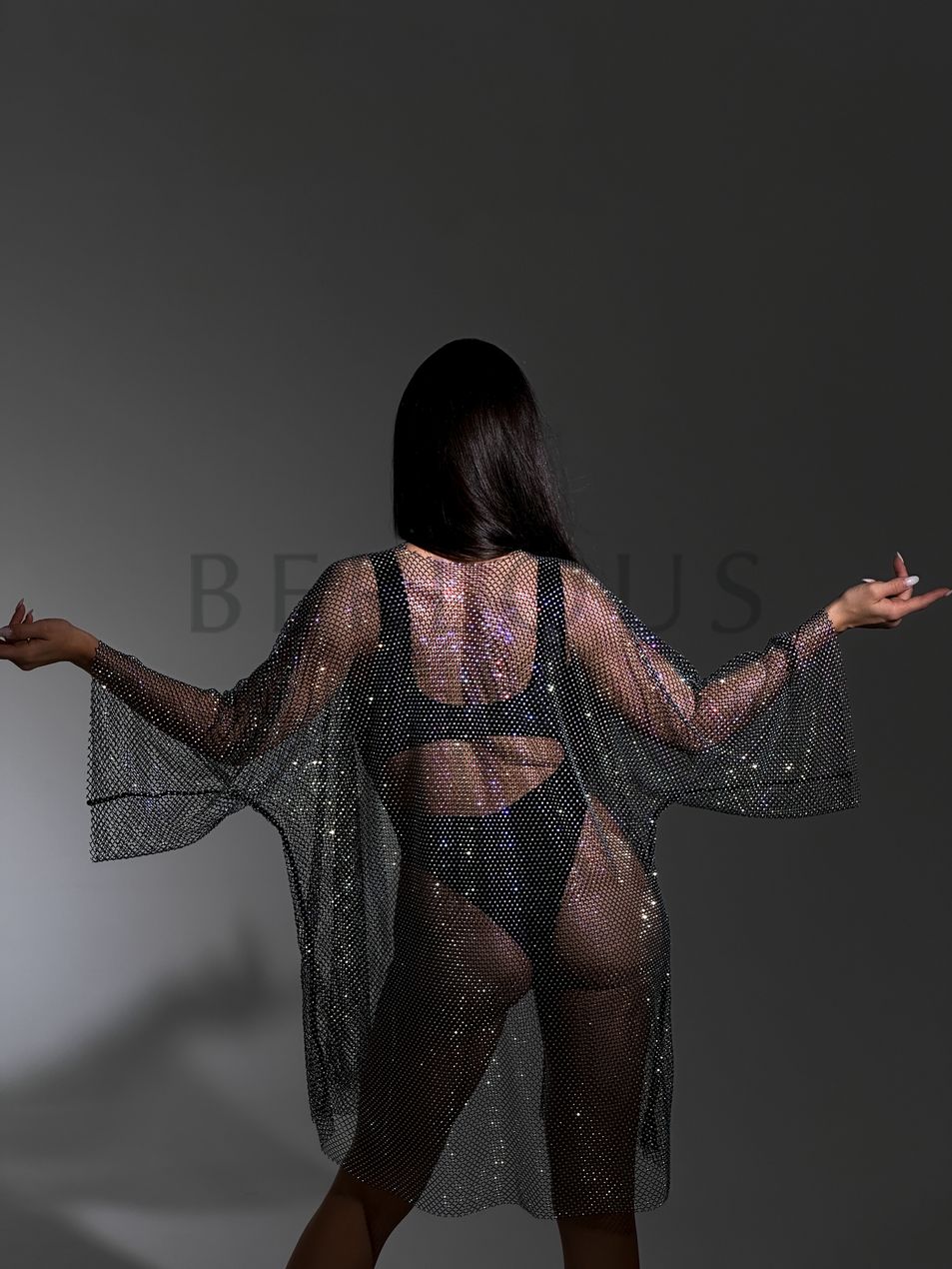 KIMONO, collection VEIL, Mesh, Black, XS