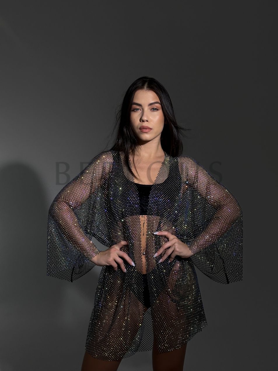 KIMONO, collection VEIL, Mesh, Black, XS