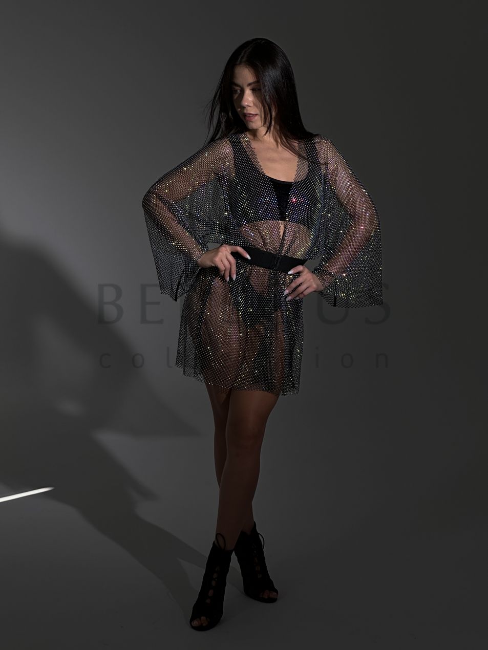 KIMONO, collection VEIL, Mesh, Black, XS