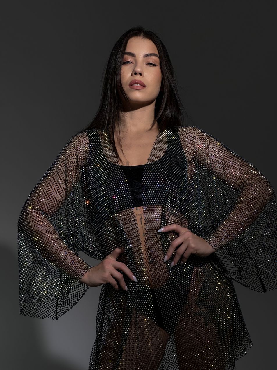 KIMONO, collection VEIL, Mesh, Black, XS