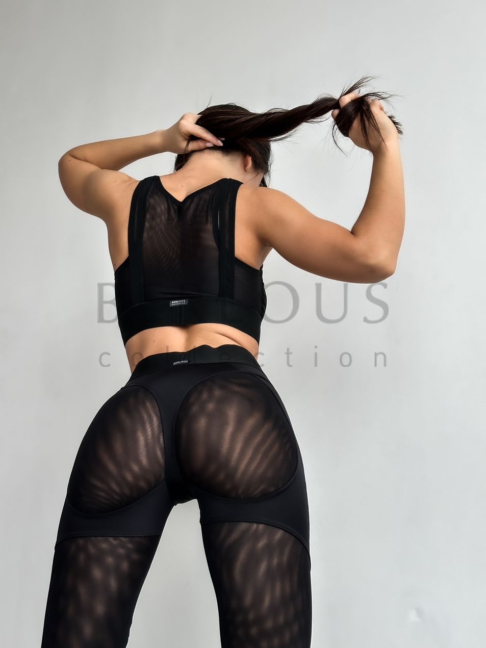 SET TOP AND LEGGINGS, collection SHADOW, Mesh, Black, L