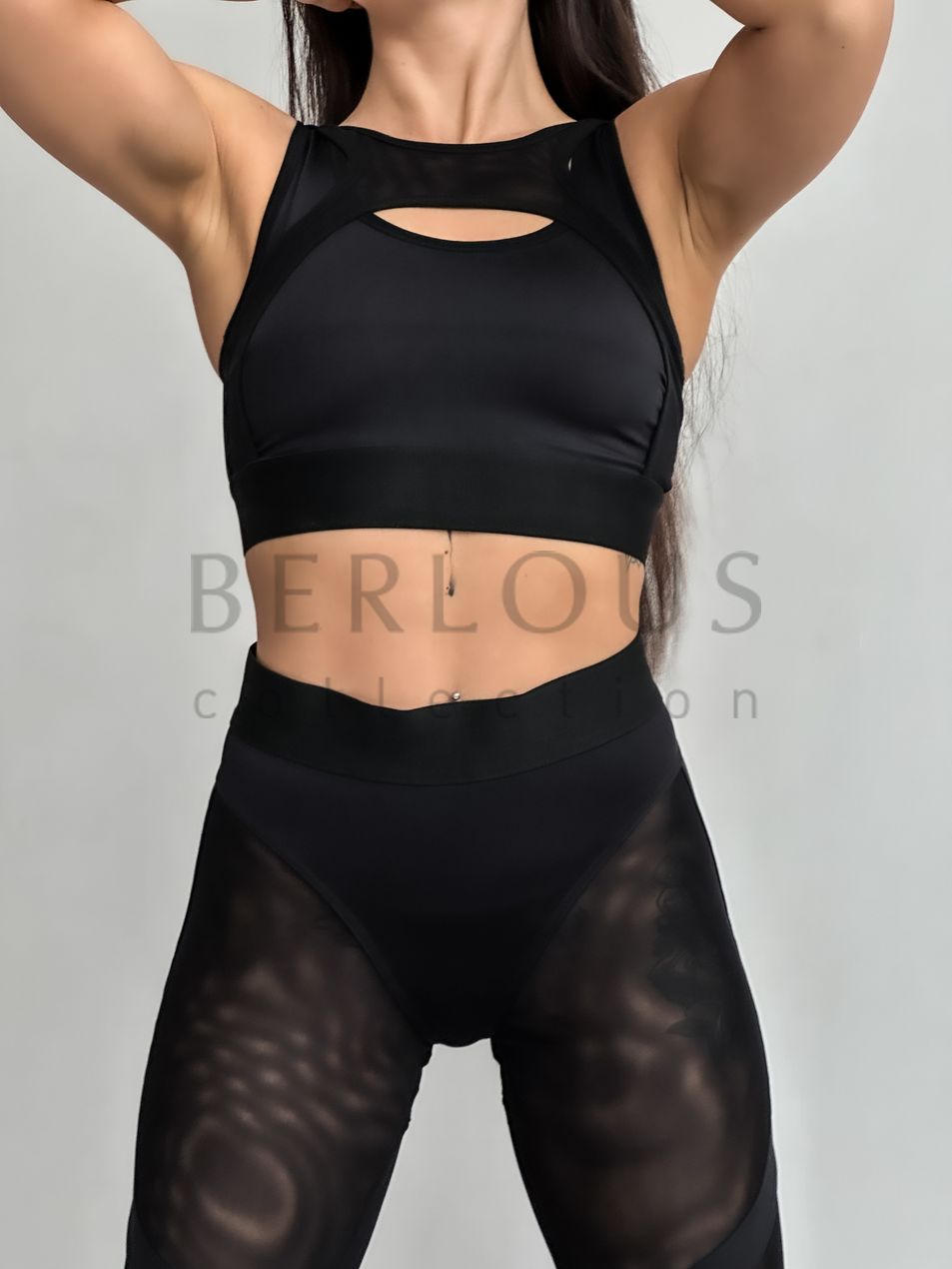 SET TOP AND LEGGINGS, collection SHADOW, Mesh, Black, XS